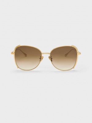 Charles & Keith Embellished Half-Frame Butterfly Sunglasses Altın | LUJF-41082