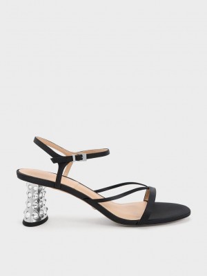 Charles & Keith Embellished Heel Recycled Polyester Sandals Siyah | FRPJ-72618