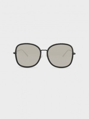 Charles & Keith Embellished Sunglasses Siyah | ECWH-20843