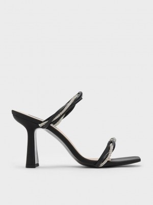 Charles & Keith Embellished Twisted Askılı Satin Sandals Siyah | OAWG-12408