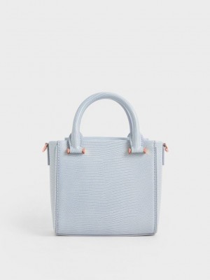 Charles & Keith Embossed Top Handle Bag Açık Gri | MPJW-54817