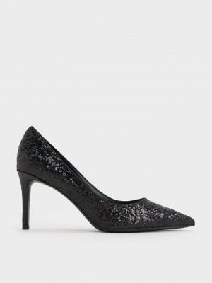 Charles & Keith Emmy Glittered Pointed-Burunlu Pumps Siyah | ZTAP-69540