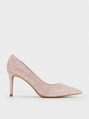 Charles & Keith Emmy Glittered Pointed-Burunlu Pumps Pembe | VWOU-40296