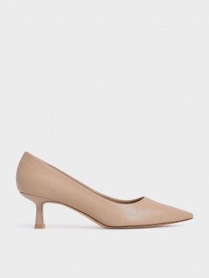 Charles & Keith Emmy Pointed Kitten Heel Pumps Bej Rengi | PCJA-91380