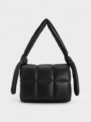 Charles & Keith Errya Kapitone Puffy Crossbody Bag Siyah | RCVZ-67231