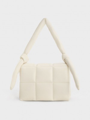 Charles & Keith Errya Kapitone Puffy Crossbody Bag Krema | QGSC-30597