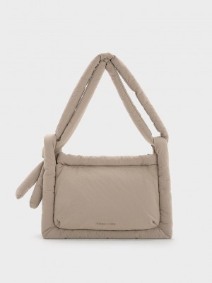 Charles & Keith Errya Naylon Puffy Crossbody Bag Gri Kahverengi | JSBO-86524