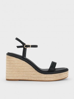 Charles & Keith Espadril Wedges Siyah | OVTJ-37124