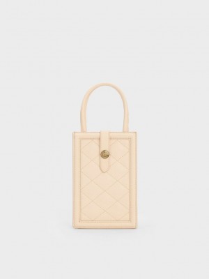 Charles & Keith Este Belted Kapitone Phone Pouch Bej Rengi | YCGB-28914