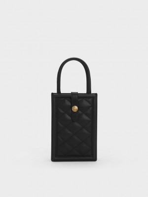 Charles & Keith Este Belted Kapitone Phone Pouch Siyah | XTZK-25647