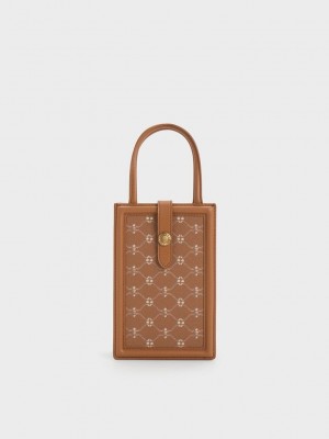 Charles & Keith Este Belted Printed Phone Pouch Çikolata | IDHZ-63410