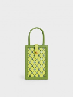 Charles & Keith Este Belted Printed Phone Pouch Açık Yeşil | DPHG-92185