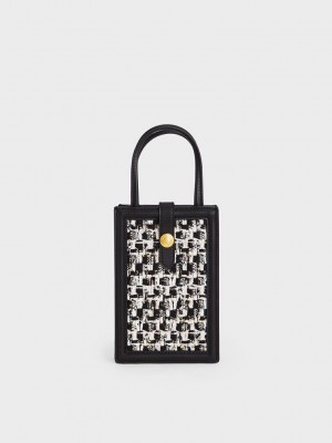 Charles & Keith Este Belted Tweed Phone Pouch Siyah | MZWP-46583