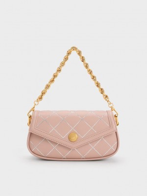 Charles & Keith Este Chain Handle Satin Bag Bej Rengi | LZJD-92158