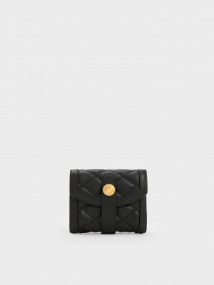 Charles & Keith Este Kapitone Belted Small Wallet Siyah | RLOK-54217