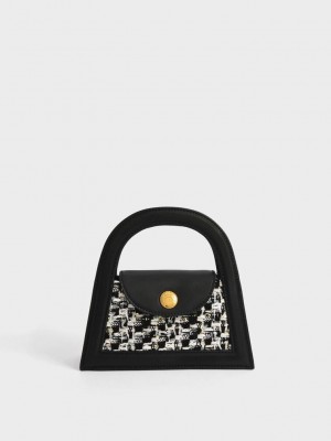 Charles & Keith Este Tweed Trapeze Bag Siyah | VYBL-72590