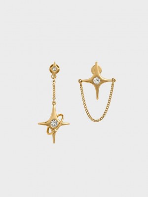 Charles & Keith Estelle Star Crystal Mismatch Drop Earrings Altın | IAXN-48015