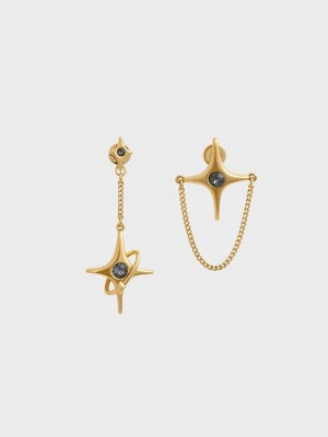 Charles & Keith Estelle Star Crystal Mismatch Drop Earrings Siyah | WFYA-87019