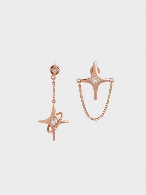 Charles & Keith Estelle Star Crystal Mismatch Drop Earrings Pembe Altın | RXTU-64035