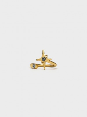 Charles & Keith Estelle Star Crystal Ring Siyah | QKXE-36871