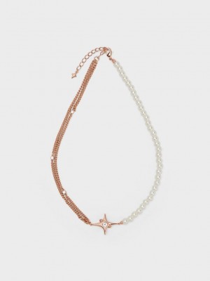 Charles & Keith Estelle Star & Pearl Choker Necklace Pembe Altın | PITZ-01346