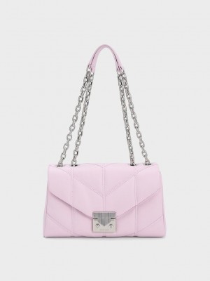 Charles & Keith Eudora Chevron Trapeze Bag Mor | QLVG-19342