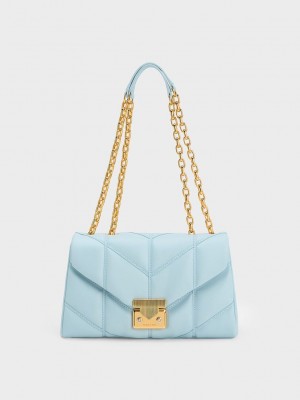 Charles & Keith Eudora Chevron Trapeze Bag Mavi | YTWD-63109