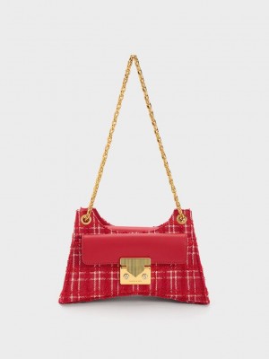Charles & Keith Eudora Tweed Sculptural Bag Kırmızı | ECQX-91706