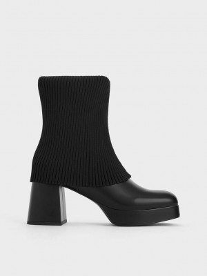 Charles & Keith Evie Örme-Sock Ankle Boots Siyah | ONRK-65430