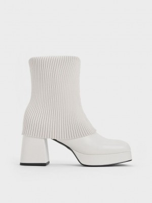 Charles & Keith Evie Örme-Sock Ankle Boots Beyaz | VXLG-51023