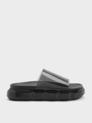 Charles & Keith Fia See-Through Terlik Sandals Siyah | FQCZ-49085