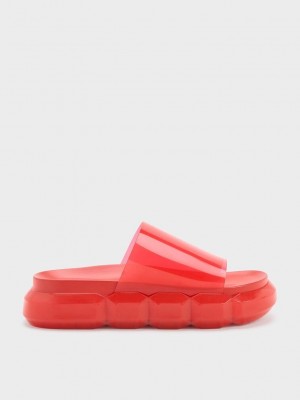 Charles & Keith Fia See-Through Terlik Sandals Kırmızı | DRUT-75268