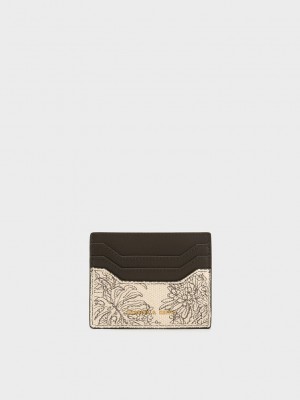 Charles & Keith Floral Illustrated Kanvas Card Holder Koyu | DPNH-70384