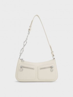 Charles & Keith Flower-Embellished Shoulder Bag Pembe | QLDW-93580