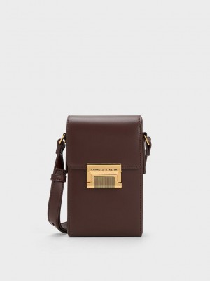 Charles & Keith Freida Metallic Accent Elongated Pouch Koyu Kahverengi | OTHZ-56410