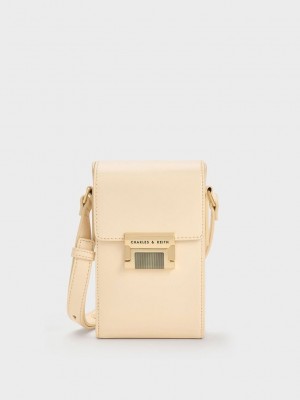 Charles & Keith Freida Metallic Accent Elongated Pouch Bej Rengi | XFEG-89037