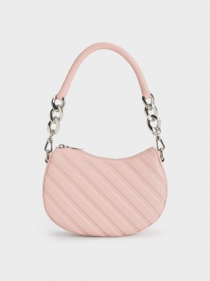 Charles & Keith Freja Curved Panelled Bag Açık Pembe | XJWD-79205