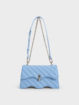Charles & Keith Freja Wavy Trapeze Crossbody Bag Açık Mavi | TYZK-47360
