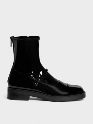 Charles & Keith Front-Askılı Ankle Boots Siyah | ZECS-47259