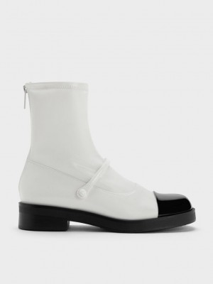Charles & Keith Front-Askılı Two-Tone Ankle Boots Beyaz | CODV-21675