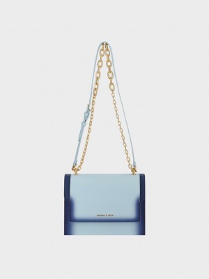 Charles & Keith Front Flap Chain Handle Crossbody Bag Lacivert | PNVA-68751