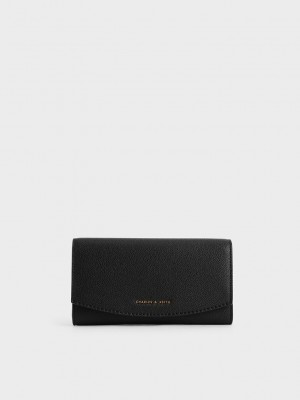Charles & Keith Front Flap Long Wallet Siyah | CIHQ-64209