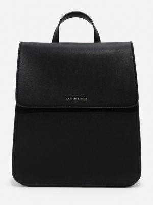 Charles & Keith Front Flap Structured Backpack Siyah | AFTI-51287