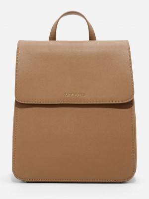 Charles & Keith Front Flap Structured Backpack Kahverengi | ZGWQ-94763