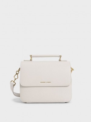 Charles & Keith Front Flap Top Handle Crossbody Bag Beyaz | IGZR-21960