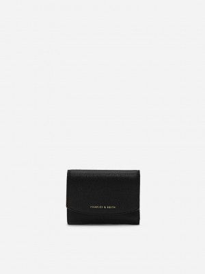 Charles & Keith Front Flap Wallet Siyah | HRTJ-56812