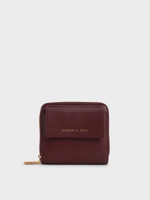 Charles & Keith Front Flap Zip-Around Mini Wallet Bordo | JRVQ-05837