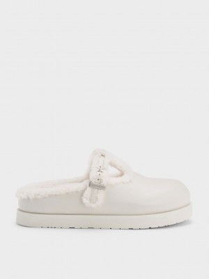 Charles & Keith Fur-Trim Buckled Mules Pembe | LVFQ-71324