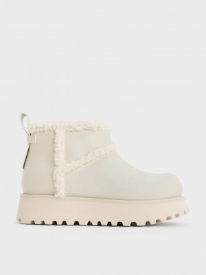 Charles & Keith Fur-Trim Flatform Ankle Boots Pembe | MLPT-50497