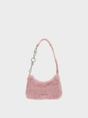 Charles & Keith Furry Lock & Key Chain Handle Bag Pembe | ZFTP-10685